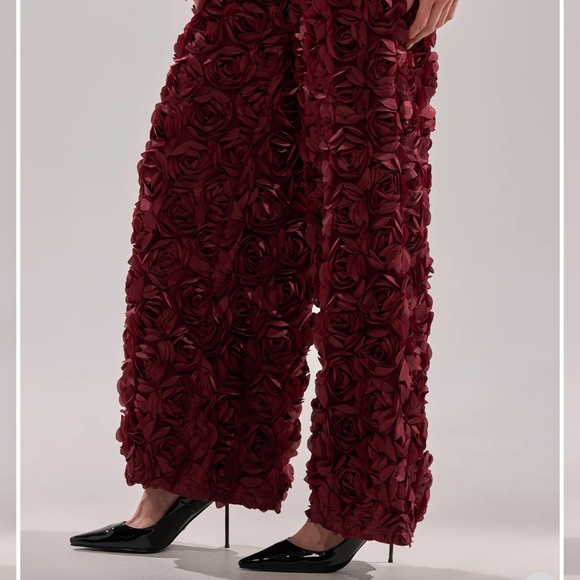 Rose Petals Wide-leg Trouser - Burgundy - Picture 3 of 6
